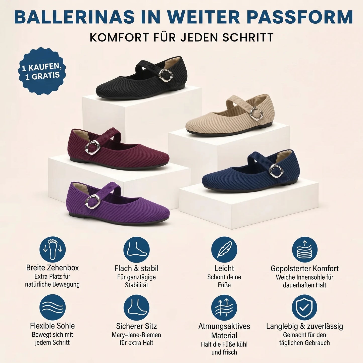 Mascen Barfuß-Komfort-Ballerinas